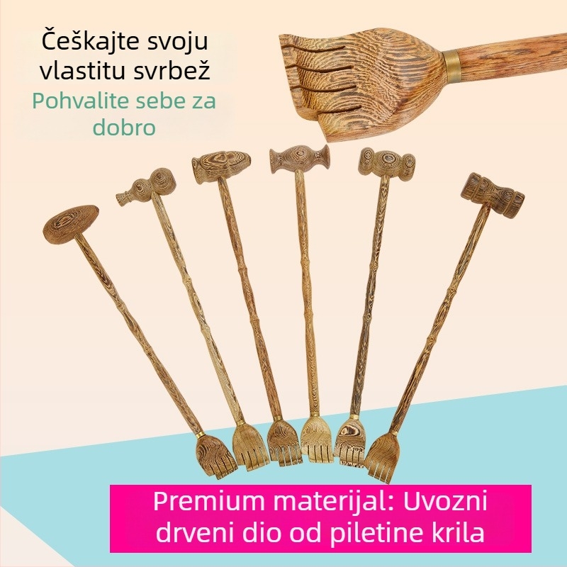 Drevesni alat za svrbež i dvostruki funkcionalni masežni čekić s dugom drškom, ručno izrađena tekstura, materijal Redwood, moderan minimalistički stil za dom