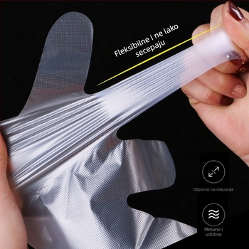 Jednokratne rukavice za prehrambenu industriju, prozirne PE rukavice, otporne na ulje i mrlje, debljina 0,6–1,0 mm, 100 komada