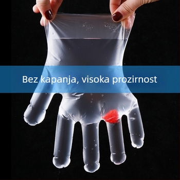 Jednokratne rukavice za prehrambenu industriju, prozirne PE rukavice, otporne na ulje i mrlje, debljina 0,6–1,0 mm, 100 komada