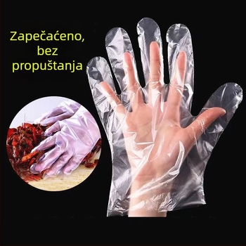 Jednokratne rukavice za prehrambenu industriju, prozirne PE rukavice, otporne na ulje i mrlje, debljina 0,6–1,0 mm, 100 komada