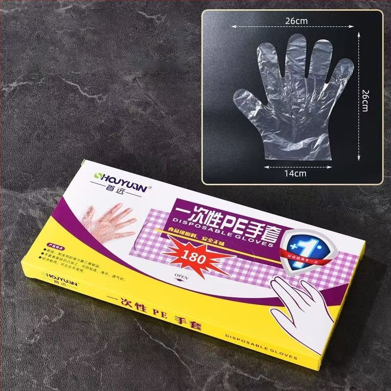 Jednokratne rukavice za prehrambenu industriju, prozirne PE rukavice, otporne na ulje i mrlje, debljina 0,6–1,0 mm, 100 komada