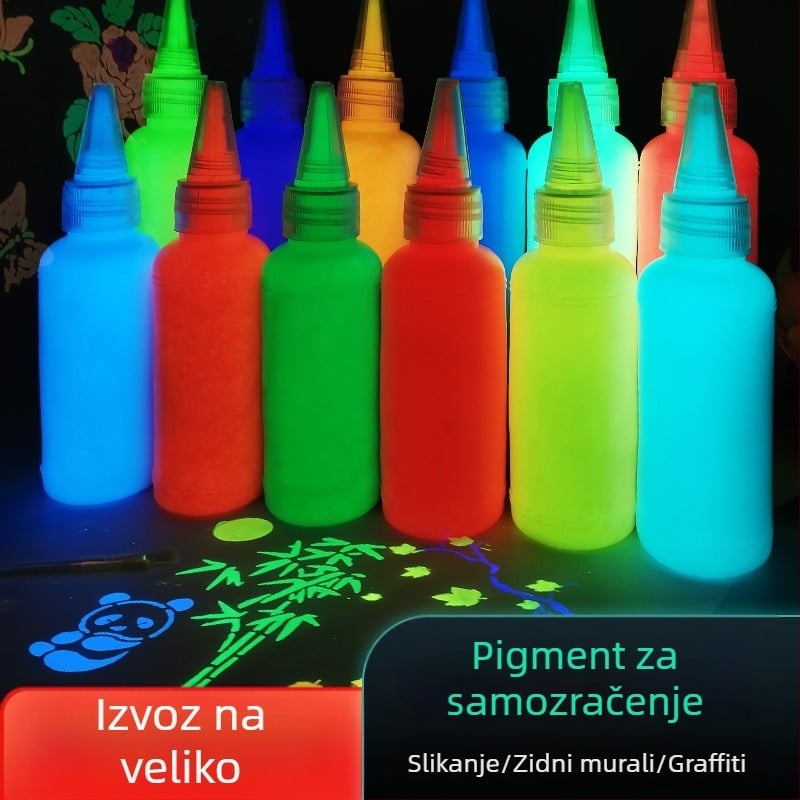 Svijetleća akrilna boja, 60 ml, na bazi vode, svijetli u mraku, za zidno slikanje i studijsku upotrebu