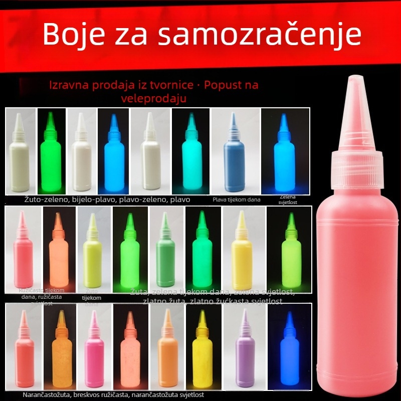 Svijetleća akrilna boja, 60 ml, na bazi vode, svijetli u mraku, za zidno slikanje i studijsku upotrebu