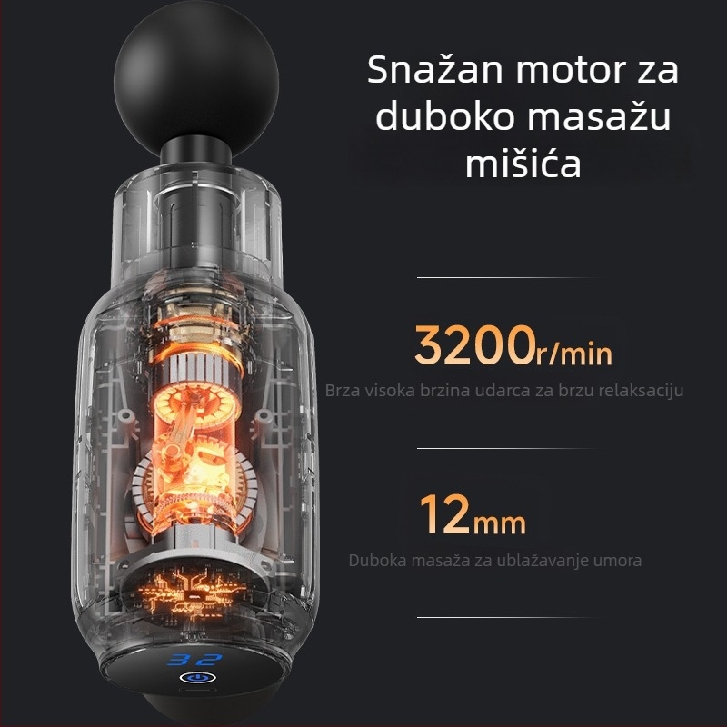 Fascia Gun – Mini masažni uređaj za kućnu upotrebu, bezčetkasti motor, 4 glave, 5+ brzina, ugrađena baterija, niska buka