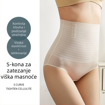 Hlačice visokog struka za oblikovanje trbuha i podizanje bokova, prozračan Ice Silk materijal, pletene, 60% najlona, pamučna podstava u području prepona, bez šavova