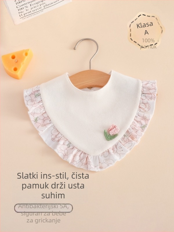 Dječji trokutasti bib – pamuk, vodootporan, unisex, uzorak crtice/cvijeće, za 0-1 godinu