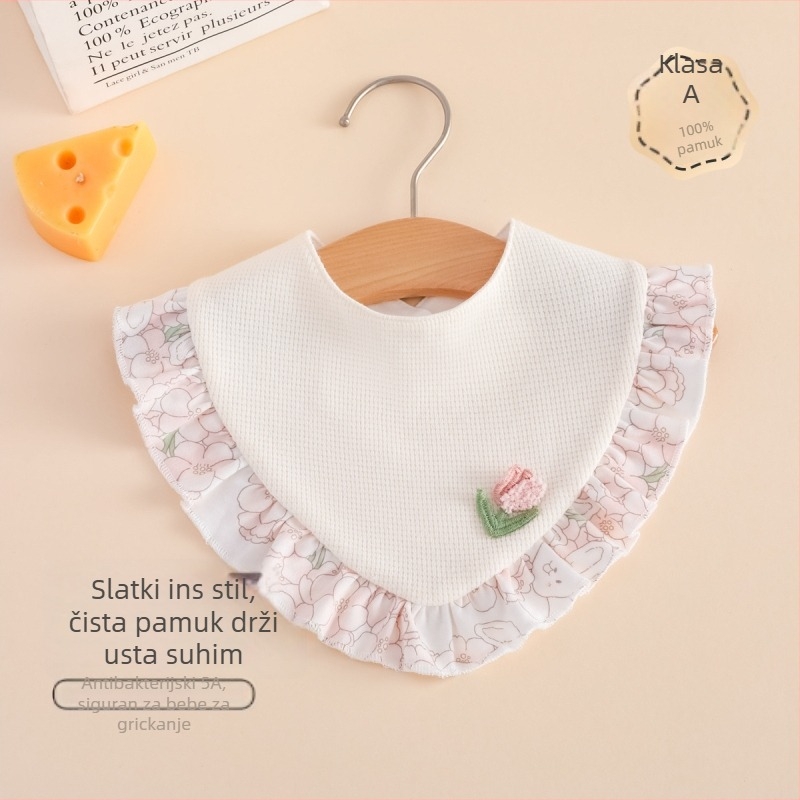 Dječji trokutasti bib – pamuk, vodootporan, unisex, uzorak crtice/cvijeće, za 0-1 godinu