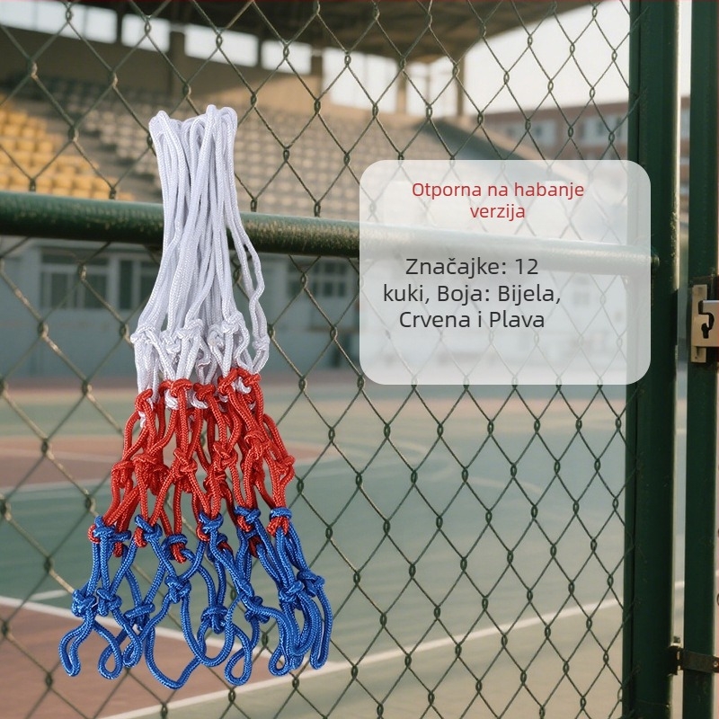 Debljena i produžena mreža za koš s 12 rupa, otporna na trošenje, fleksibilna i izdržljiva, kompatibilna sa standardnim košem