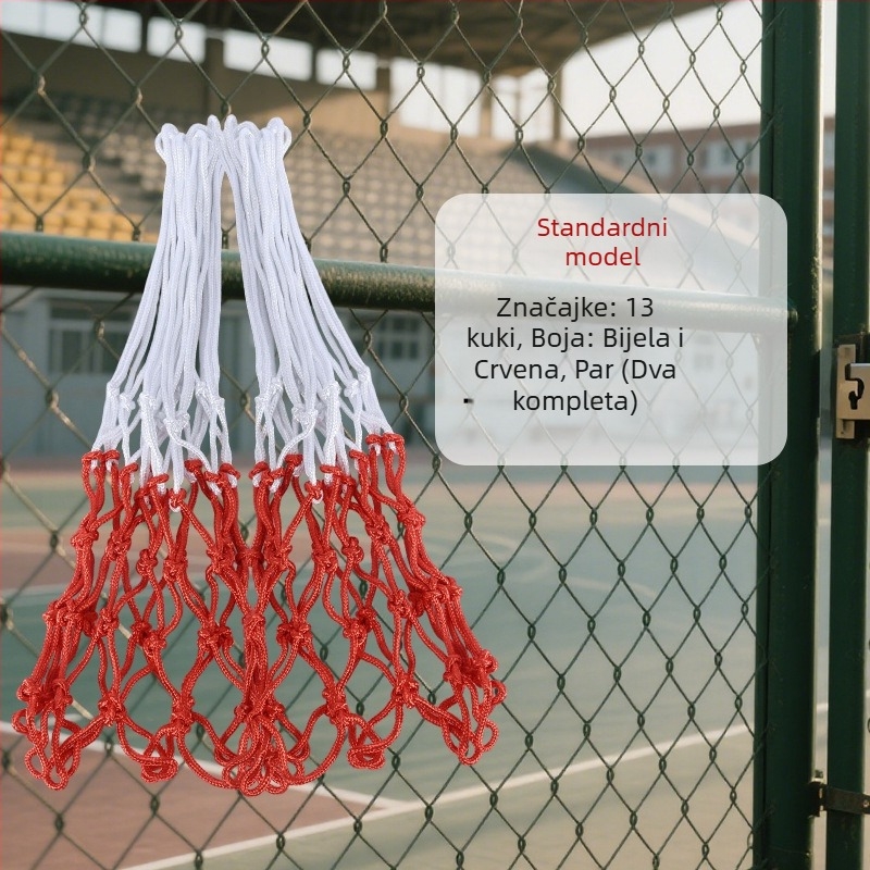 Debljena i produžena mreža za koš s 12 rupa, otporna na trošenje, fleksibilna i izdržljiva, kompatibilna sa standardnim košem