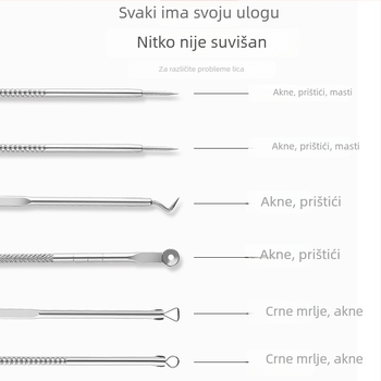 Sandi Yipin set alata za akne, 4 komada, dvostruka glava, nehrđajući čelik, za iscijedivanje prištića i crnih mrlja, uz kutiju za pohranu