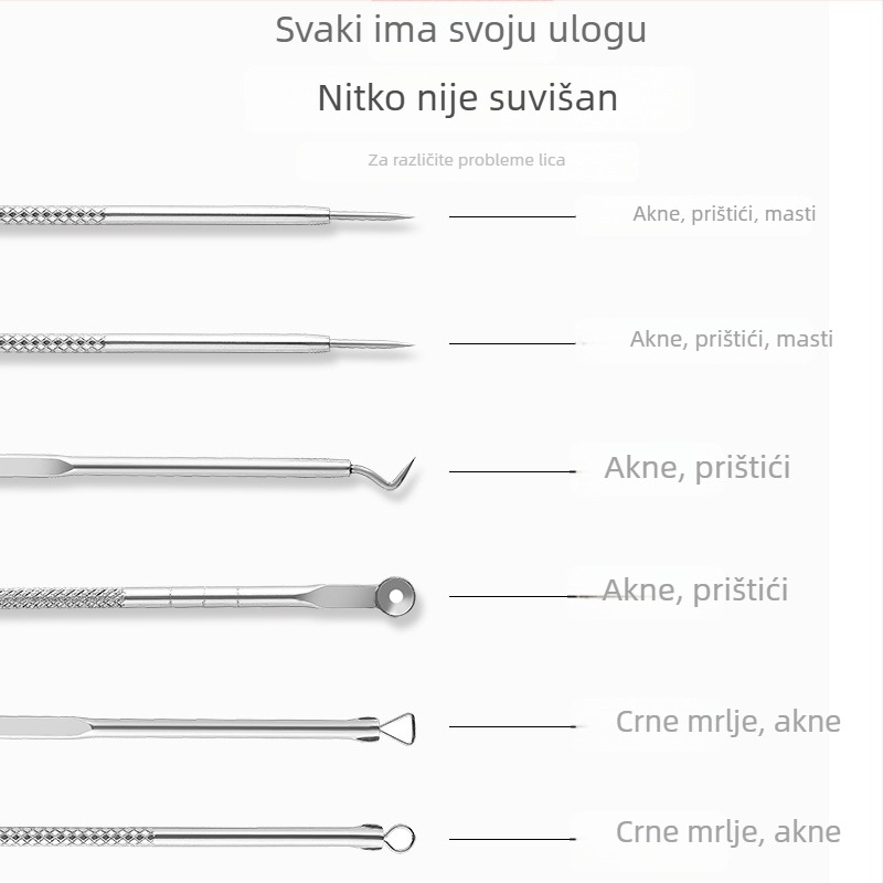 Sandi Yipin set alata za akne, 4 komada, dvostruka glava, nehrđajući čelik, za iscijedivanje prištića i crnih mrlja, uz kutiju za pohranu