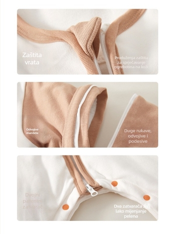 Spavaća vreća za bebe i djecu — debeli pamuk, podstava od čistog pamuka (95%+), punilo od kemijskih vlakana, uzorak crtani likovi