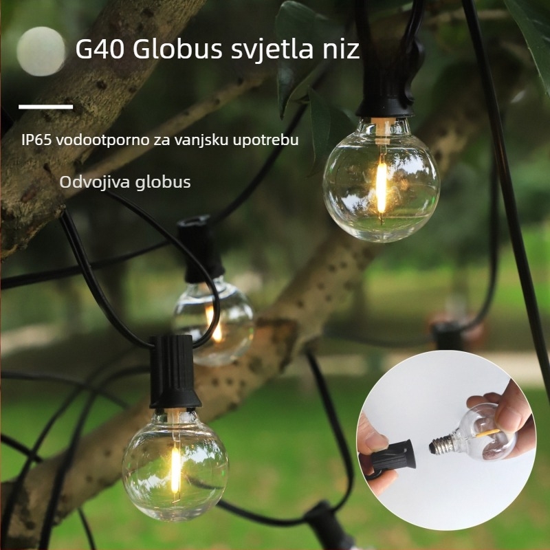 LED niz svjetala G40, solarno napajanje, IP65, daljinskim ili tipkovnim upravljanjem