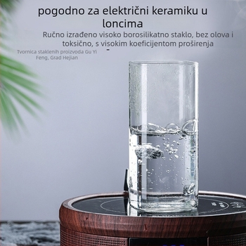 Staklena čaša otporna na visoke temperature, kvadratnog oblika, bez ručke i bez poklopca, s otisnutim logotipom, ručno puhana