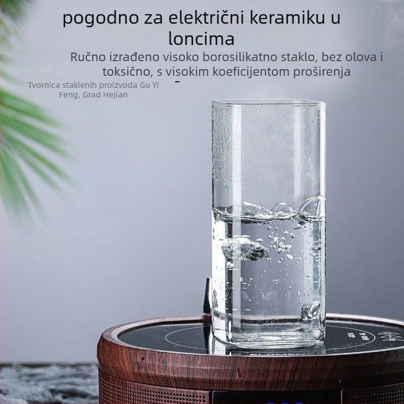 Staklena čaša otporna na visoke temperature, kvadratnog oblika, bez ručke i bez poklopca, s otisnutim logotipom, ručno puhana