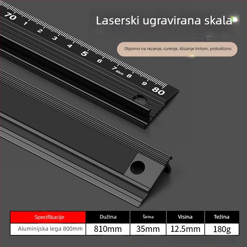 Cassiolo aluminijski pravac za crtanje – čvrsto tijelo, zaštitni rub, vodič za crtanje