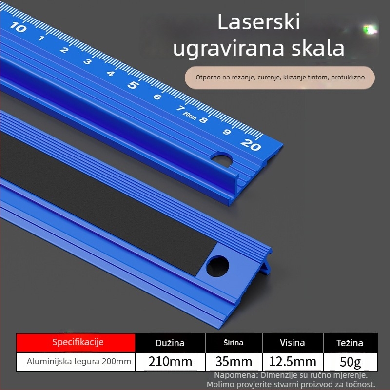 Cassiolo aluminijski pravac za crtanje – čvrsto tijelo, zaštitni rub, vodič za crtanje