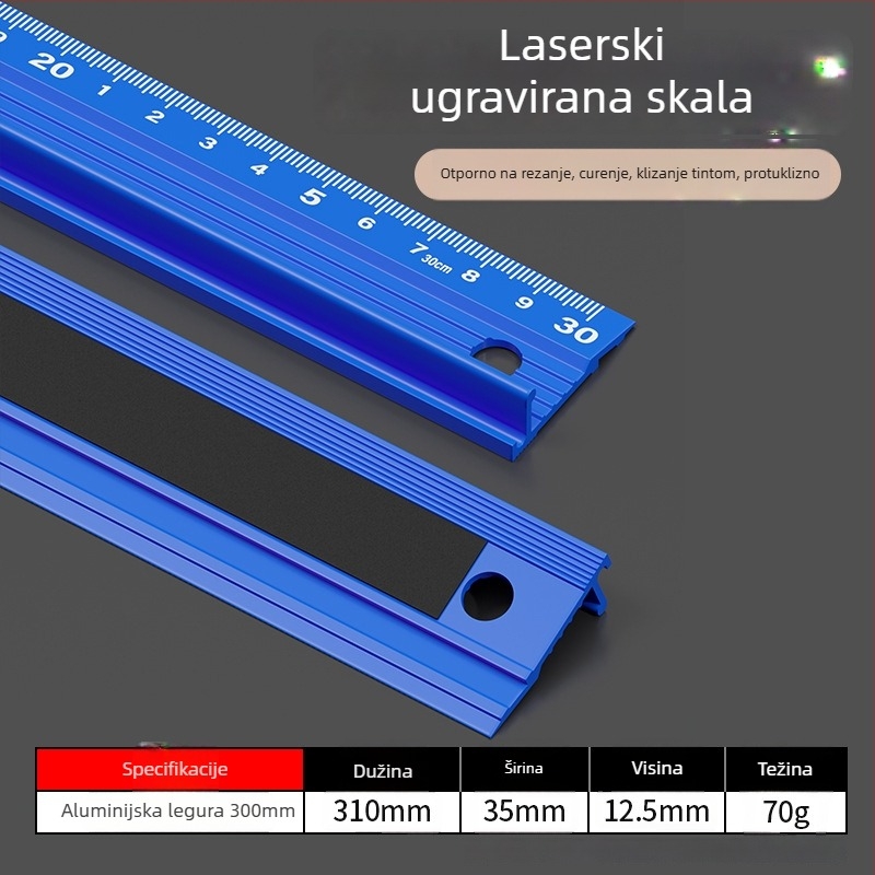 Cassiolo aluminijski pravac za crtanje – čvrsto tijelo, zaštitni rub, vodič za crtanje