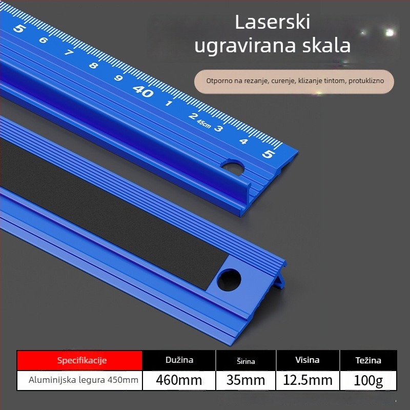 Cassiolo aluminijski pravac za crtanje – čvrsto tijelo, zaštitni rub, vodič za crtanje