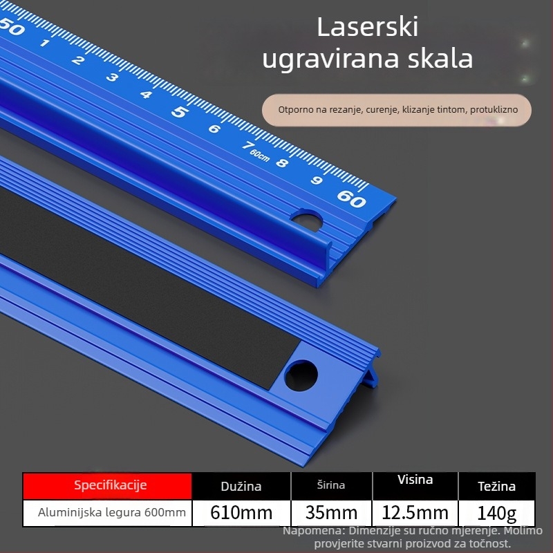Cassiolo aluminijski pravac za crtanje – čvrsto tijelo, zaštitni rub, vodič za crtanje