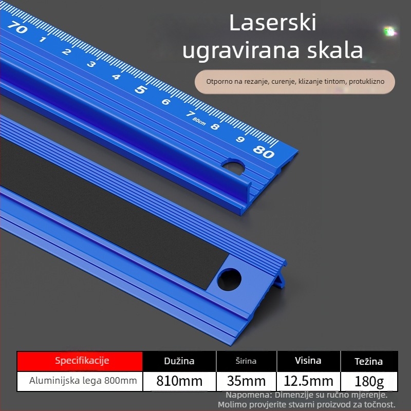 Cassiolo aluminijski pravac za crtanje – čvrsto tijelo, zaštitni rub, vodič za crtanje