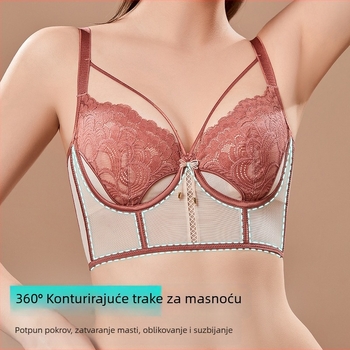 Ženski grudnjak s ušima zeca u francuskom stilu za žene, 3/4 košarice, ultratanki oblikovani košarica, fiksne dvostruke naramenice, gornja podrška, mrežasti materijal, glavna sastojina 80–90%