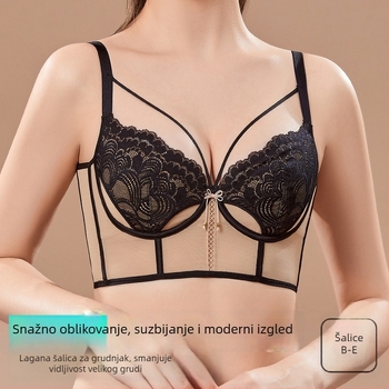 Ženski grudnjak s ušima zeca u francuskom stilu za žene, 3/4 košarice, ultratanki oblikovani košarica, fiksne dvostruke naramenice, gornja podrška, mrežasti materijal, glavna sastojina 80–90%