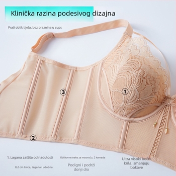 Ženski grudnjak s ušima zeca u francuskom stilu za žene, 3/4 košarice, ultratanki oblikovani košarica, fiksne dvostruke naramenice, gornja podrška, mrežasti materijal, glavna sastojina 80–90%