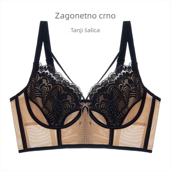 Ženski grudnjak s ušima zeca u francuskom stilu za žene, 3/4 košarice, ultratanki oblikovani košarica, fiksne dvostruke naramenice, gornja podrška, mrežasti materijal, glavna sastojina 80–90%