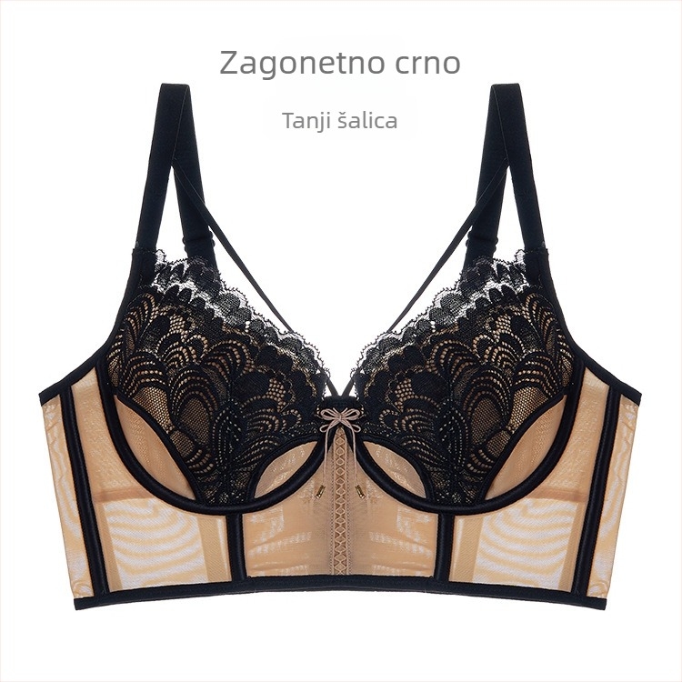 Ženski grudnjak s ušima zeca u francuskom stilu za žene, 3/4 košarice, ultratanki oblikovani košarica, fiksne dvostruke naramenice, gornja podrška, mrežasti materijal, glavna sastojina 80–90%