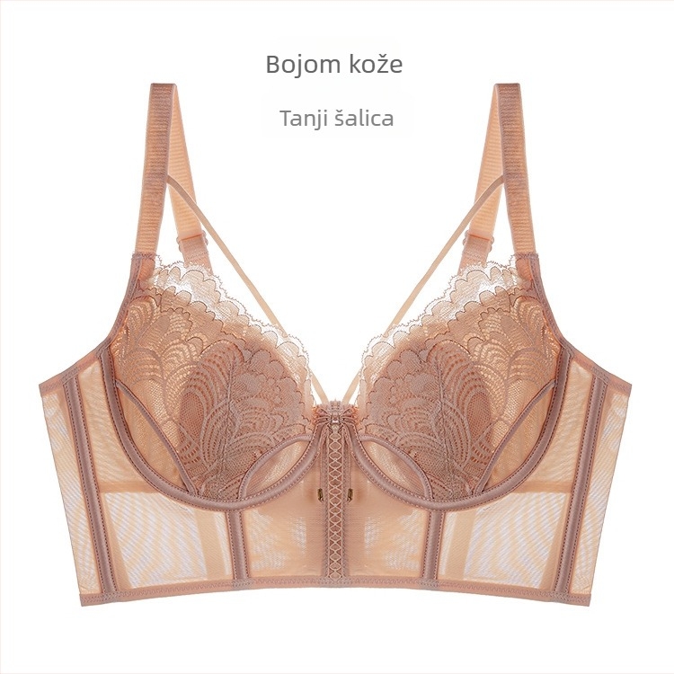 Ženski grudnjak s ušima zeca u francuskom stilu za žene, 3/4 košarice, ultratanki oblikovani košarica, fiksne dvostruke naramenice, gornja podrška, mrežasti materijal, glavna sastojina 80–90%