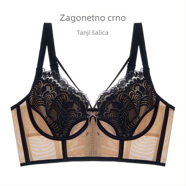 Ženski grudnjak s ušima zeca u francuskom stilu za žene, 3/4 košarice, ultratanki oblikovani košarica, fiksne dvostruke naramenice, gornja podrška, mrežasti materijal, glavna sastojina 80–90%