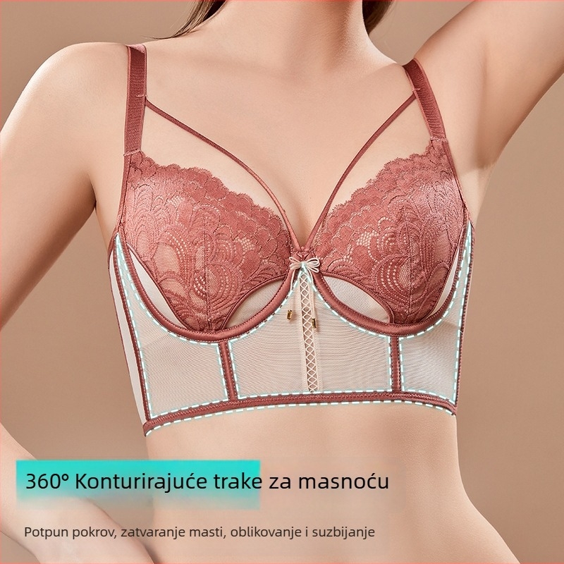 Ženski grudnjak s ušima zeca u francuskom stilu za žene, 3/4 košarice, ultratanki oblikovani košarica, fiksne dvostruke naramenice, gornja podrška, mrežasti materijal, glavna sastojina 80–90%