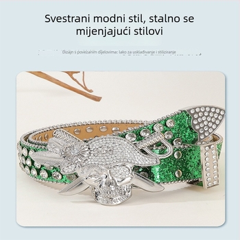 Remen s kristalima u punk stilu – PU koža, spona od legure, zatvarač s iglom, širina 2-4 cm, elektroplatiranje