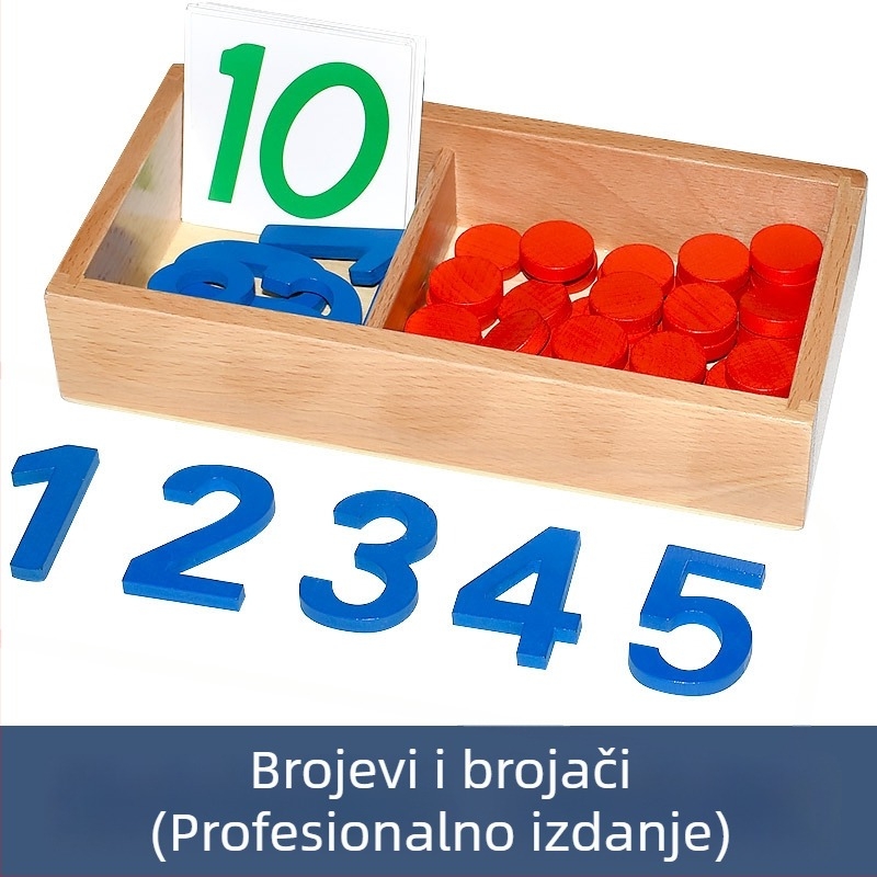 Montessori matematički didaktički alat: brojevi i žetoni za predškolski uzrast, drvena igračka, za djecu 3–6 godina, potpora intelektualnog razvoja, praktično učenje, interaktivna igra, komunikacija rodit-dijete