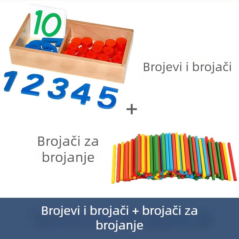 Montessori matematički didaktički alat: brojevi i žetoni za predškolski uzrast, drvena igračka, za djecu 3–6 godina, potpora intelektualnog razvoja, praktično učenje, interaktivna igra, komunikacija rodit-dijete