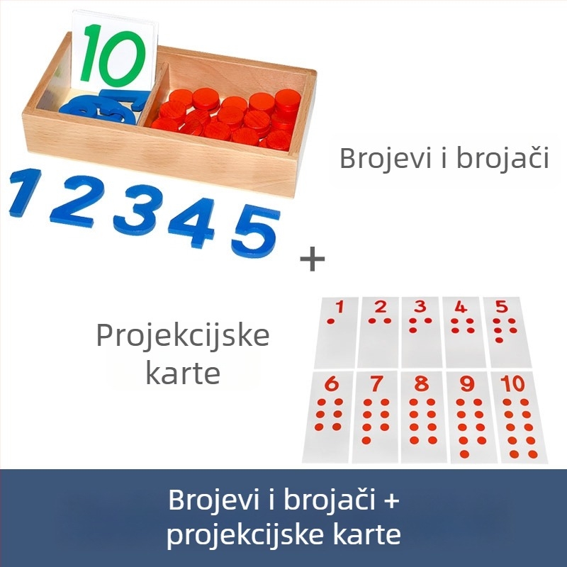 Montessori matematički didaktički alat: brojevi i žetoni za predškolski uzrast, drvena igračka, za djecu 3–6 godina, potpora intelektualnog razvoja, praktično učenje, interaktivna igra, komunikacija rodit-dijete