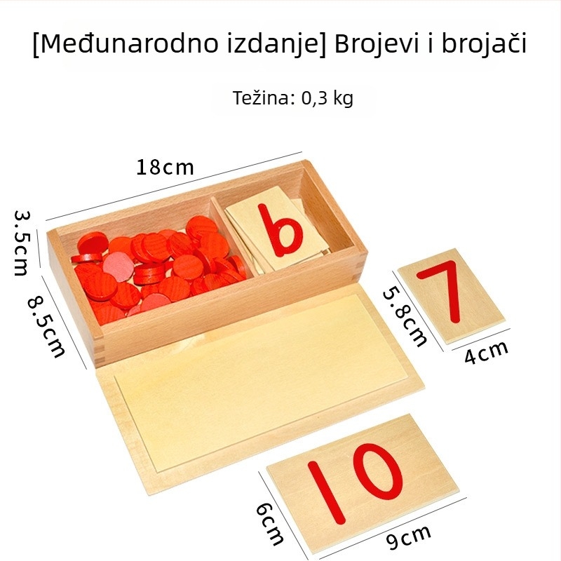 Montessori matematički didaktički alat: brojevi i žetoni za predškolski uzrast, drvena igračka, za djecu 3–6 godina, potpora intelektualnog razvoja, praktično učenje, interaktivna igra, komunikacija rodit-dijete