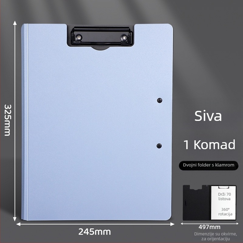 Debljina ploče s dvostrukim čvrstim klipom, PVC materijal, za dokumente i pisanje, drži do 70 stranica
