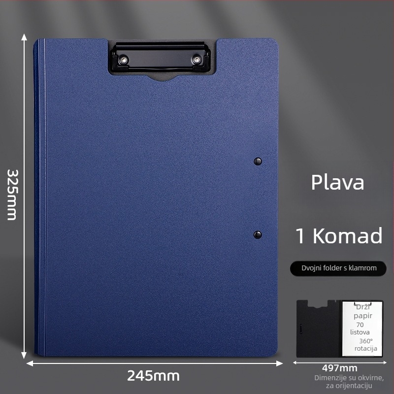 Debljina ploče s dvostrukim čvrstim klipom, PVC materijal, za dokumente i pisanje, drži do 70 stranica
