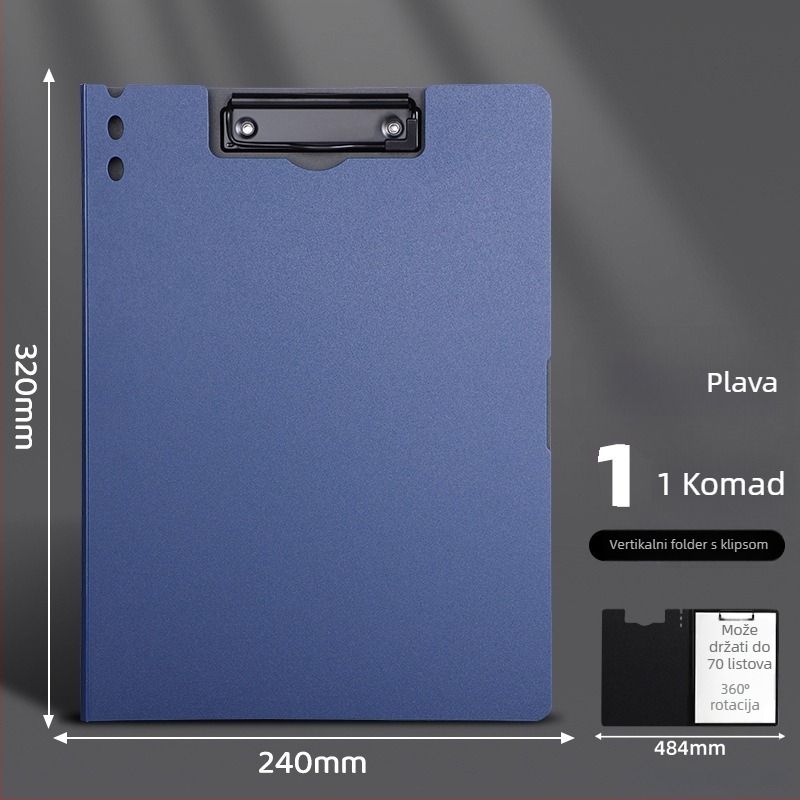 Debljina ploče s dvostrukim čvrstim klipom, PVC materijal, za dokumente i pisanje, drži do 70 stranica