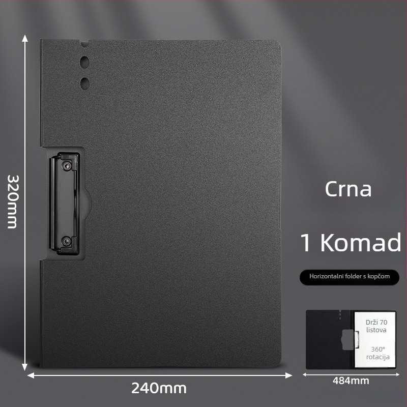 Debljina ploče s dvostrukim čvrstim klipom, PVC materijal, za dokumente i pisanje, drži do 70 stranica