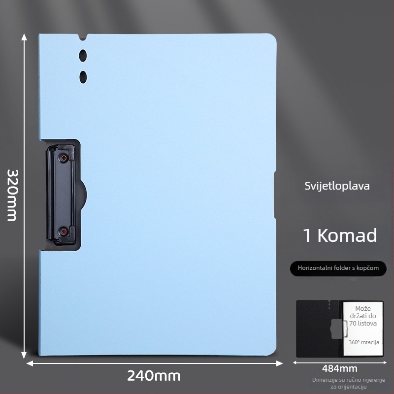 Debljina ploče s dvostrukim čvrstim klipom, PVC materijal, za dokumente i pisanje, drži do 70 stranica