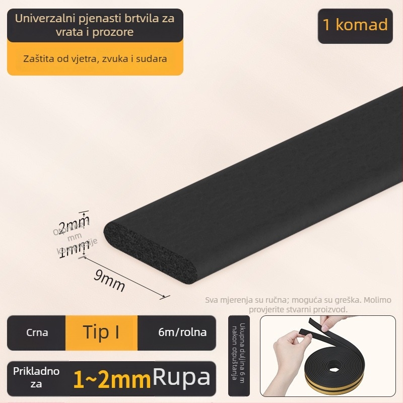 EPDM traka za brtvljenje spojeva vrata i prozora – D-tip, samoljepljiva, otporna na habanje, zvučna izolacija