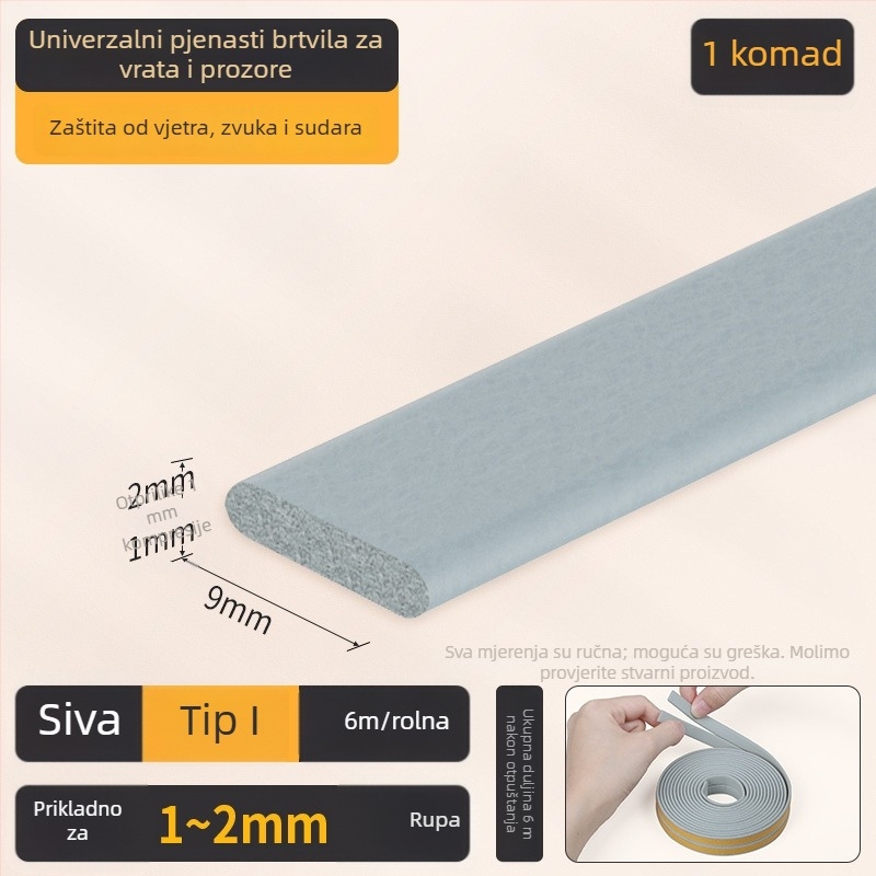 EPDM traka za brtvljenje spojeva vrata i prozora – D-tip, samoljepljiva, otporna na habanje, zvučna izolacija