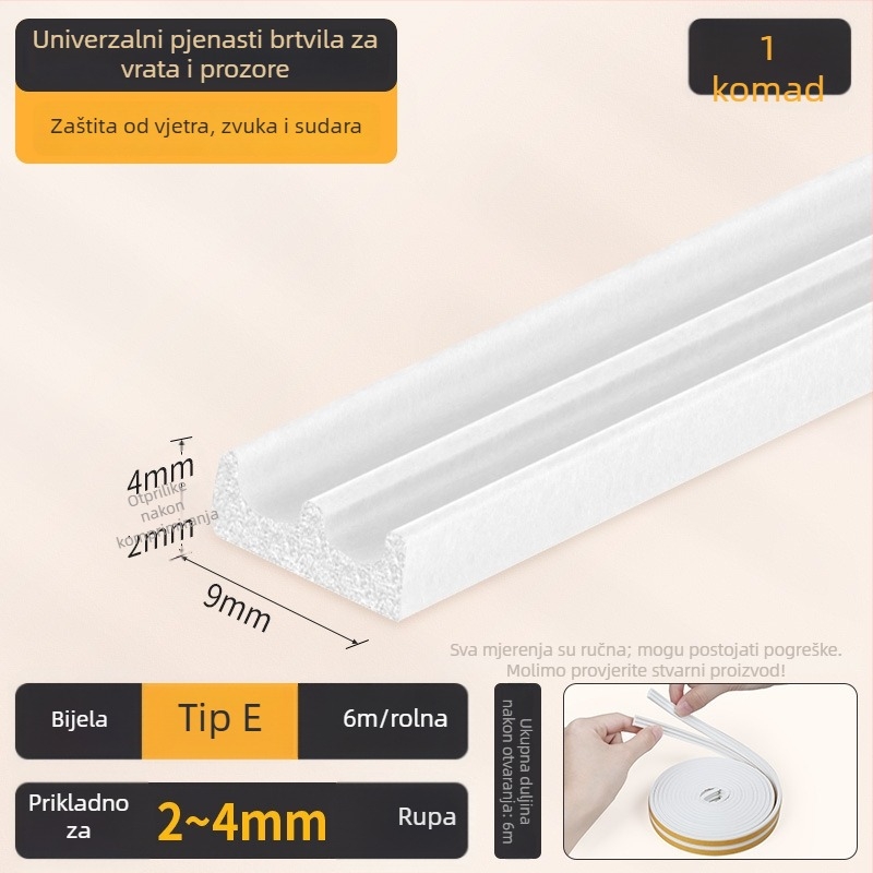 EPDM traka za brtvljenje spojeva vrata i prozora – D-tip, samoljepljiva, otporna na habanje, zvučna izolacija