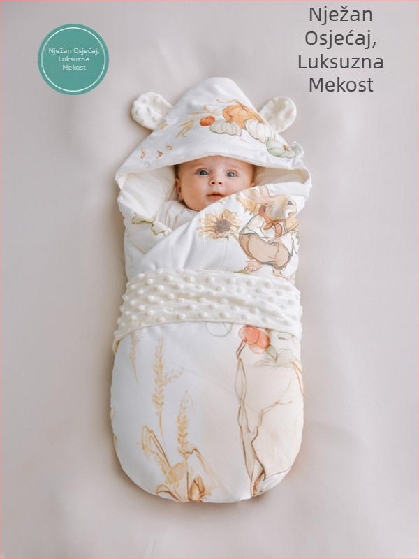 Deka za zagrljaj za bebe, Cartoon uzorak, pamuk, za novorođenčad, pogodna za proljeće/jesen/zimu, Zima 2025