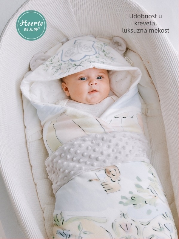 Deka za zagrljaj za bebe, Cartoon uzorak, pamuk, za novorođenčad, pogodna za proljeće/jesen/zimu, Zima 2025