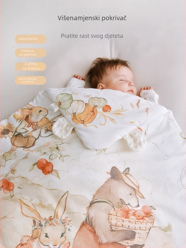 Deka za zagrljaj za bebe, Cartoon uzorak, pamuk, za novorođenčad, pogodna za proljeće/jesen/zimu, Zima 2025