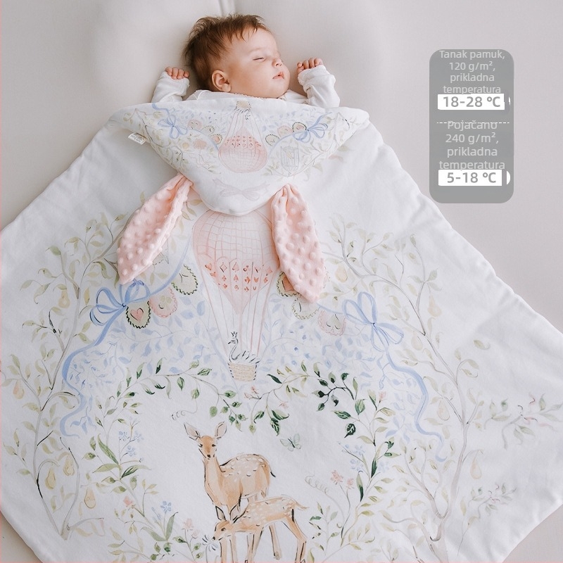 Deka za zagrljaj za bebe, Cartoon uzorak, pamuk, za novorođenčad, pogodna za proljeće/jesen/zimu, Zima 2025